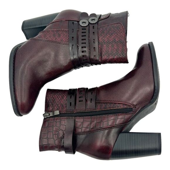 Marco Tozzi Boots Women's 37 US 6.5 Strappy Side Zipper Burgundy Ankle Boots - Picture 5 of 13